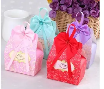 100 бр./лот, креативна сватбена кутия бонбони в европейски стил на лентата с лък, хартиена кутия шоколадови бонбони