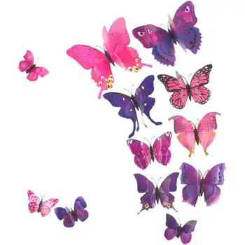 12 бр. 3D Стикери за Стена С Пеперуди, Двуслойни Етикети с Крила на Пеперуда, Артистичен Интериор, Стенни Стикери за Хола, у Дома, Направи си Сам, Детска