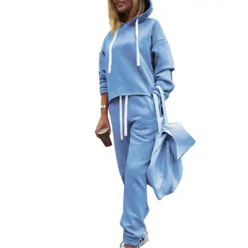 2 бр./компл., спортен дамски однотонная hoody с качулка на съвсем малък, панталони, спортен костюм