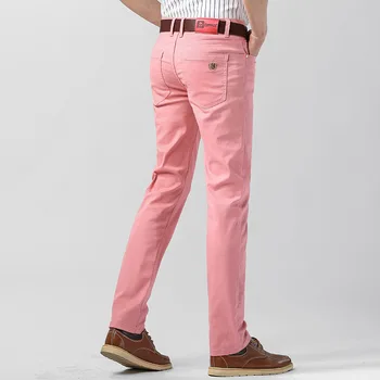 2022 Нови мъжки дънки в класически стил, бизнес, мода, розови, червени, жълти, стрейчевые, приталенные директни дънкови панталони, мъжки маркови панталони