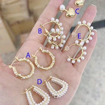 5 Чифта елегантни женски обеци с малки перли, обици с геометричен дизайн, Модни Бижута, Подарък за жени