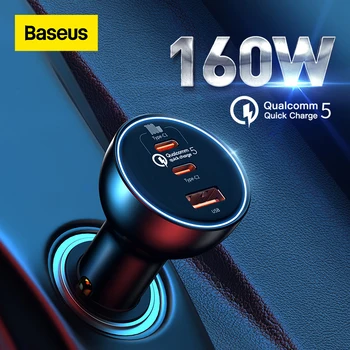 Baseus 160 W Зарядно за Кола QC 5,0 Бързо Зареждане на PPS PD3.0 Бърз USB Type C зарядно за Телефон За iPhone 13 12 Pro Лаптопи Таблети