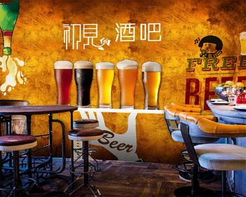 beibehang, бирена къща в европейски стил, бар, тапети, ресторант, носталгично тухлена покритие на стените, барбекю магазин, характерна стенопис