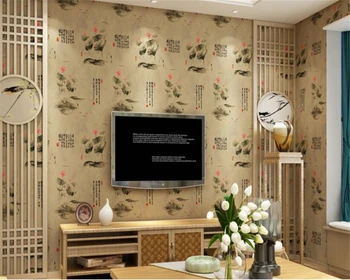 beibehang Нови китайски ретро тапети с листа на лотос, нетъкан текстил, тапети, хол, спалня, фонова стена, ресторант, магазин, papel de parede