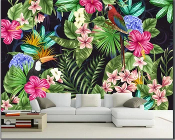 beibehang Тапети 3D снимка от висок клас модни творчески стайни тропически цъфтящи растения и птици тапети papel de parede