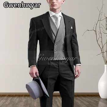 Gwenhwyfar оборудвана черен мъжки костюм в различни цветове, сватбен смокинг на младоженеца, комплект от 3 теми (яке + жилетка + панталони) най-Доброто мъжко рокля за бала, мъжки