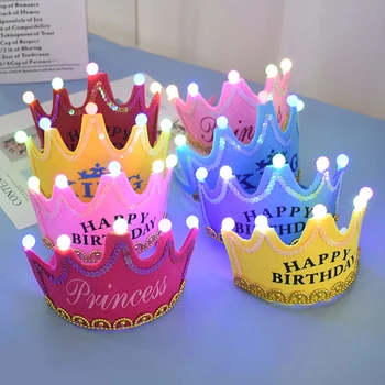 Led Светещи шапки С Корона за рожден Ден, крал, принцеса, светещ превръзка на главата за момчета и Момичета, спомени за детската душа, украса за парти по случай рождения Ден