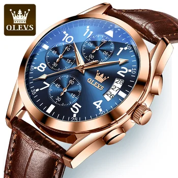 OLEVS 2878 най-Добрите кварцов мъжки часовник, модни водоустойчив светещи ръчен часовник с кожена каишка, екран, дата, луксозни маркови мъжки ръчен часовник