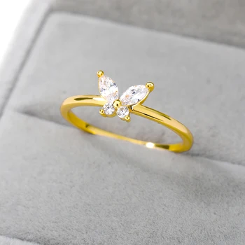 Блестящи сладки пръстен с пеперуди от кристал за жени, минималистичные пръстен с пеперуди в корейски стил, бижута с цирконами за жени, подаръци