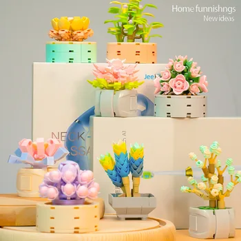 Букет от изкуствени цветя Градивен елемент на Тухли направи си САМ Цветя Играчки Комплект за Подарък за момичета Възрастни, Детски Имитиращи Рози Украса за дома