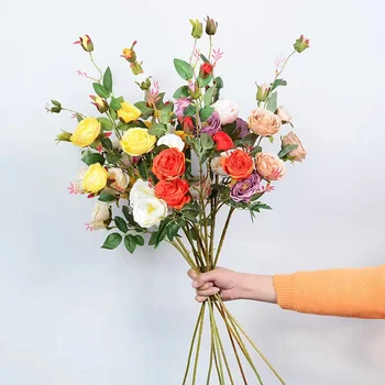 Букет от цветя, от изкуствена коприна, имитация на рози ругозы, подарък за Свети Валентин, сватбени цветя, Украса за дома, рози, цветя