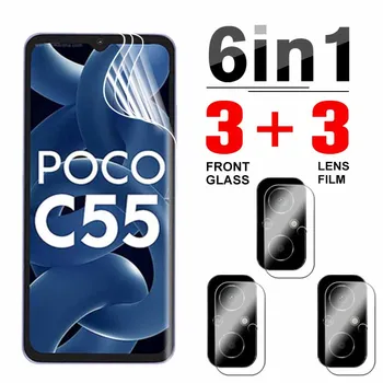 Гидрогелевая Филм 6в1 За Xiaomi Poco C55 4G С Пълно Покритие Отпред Мека Филм Little Poco C 55 55C Pococ55 Защитно Фолио За Обектива на камерата