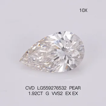 Грушевидный диамант ИЗРАВНИТЕЛНИТЕ 1.92 CT G VVS2, отглеждани в Лаборатории, 2EX със Сертификат МГИ
