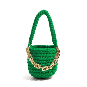 Дамска плажна чанта-кофа Дизайнерски тъкани портфейли и портмонета за Плетене на една кука Женствена чанта през рамо Лятна страна Женски празник