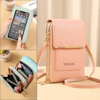 Дамски чанти през рамо, портмоне, портфейл за мобилен телефон със сензорен екран, чанта с мека кожена каишка за Samsung iPhone Huawei, Xiaomi