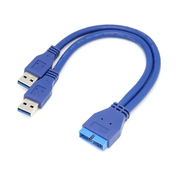 Двойна 2-портов USB 3.0 Type A конектор от щепсела до 20-контактен конектор на дънната платка, Штекерный кабел, Адаптер-USB удължителен кабел