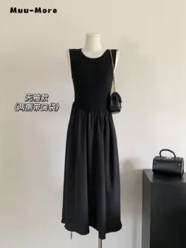 Жена Ежедневното стилна рокля без ръкави с кръгло деколте, офис дамски рокли 2023, Лятно Елегантна однотонное рокля на бретелях с открити рамене