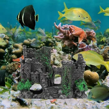 Изкуствен аквариум за риби от смола, украса на Древен Замък, Аквариум, Рок, пещера, Декорация на Сгради, Воден пейзаж украшение
