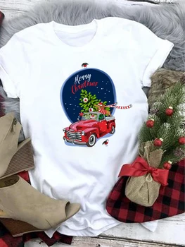 Индивидуалност, Коледна тениска с Дядо Коледа, женска тениска с къс ръкав и принтом, дамски тенденция дрехи, скъпа дамски ежедневни тениска с изображение