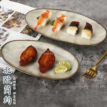 Керамична чиния с японски стил, уютна маркова посуда за ресторант, чиния за риба на пара, чиния за суши, западна чиния