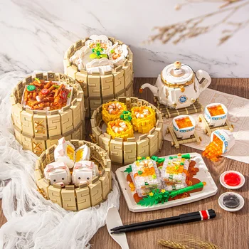 Китайските строителни блокове за димсам, чай сутрин, деликатеси, традиционна пакетче яйчен крем, градивни елементи, съвместими с градски творческа играчка