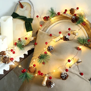 Коледен венец с вътрешни декоративни led орнаменти от бор и царевица за домашни магазини