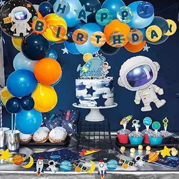 Космически аксесоари за парти по случай рождения Ден на Астронавти на Планетата Земя парти Торта Topper Венец Банер Балони Фон Декор