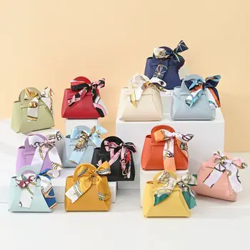 Креативна чанта с лък и каишка, кутии за бонбони, кожена чанта, на помещение, подарък за щастлива сватба, Романтична кутия за бонбони