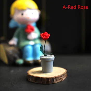 Миниатюрен куклена къща 1: 12, растение в саксия, Роза, саксия, бонсай, декорация за дома градина