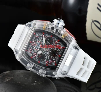Модерен стил, луксозни спортни кварцов бизнес прозрачни силиконови часовници, мъжки ръчен часовник с календар, дата, модели, абсолютно нови