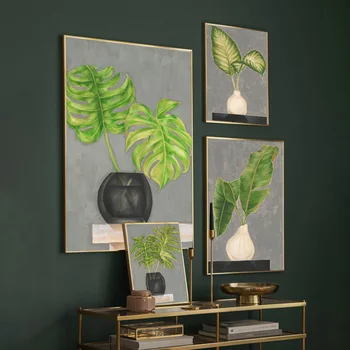 Модерни малки пресни зелени растения в скандинавски стил, платно, маслени картини, плакати и щампи ins, декорация за хол, спалня