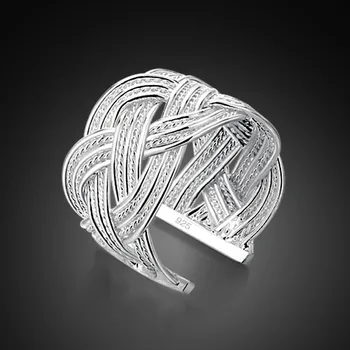Модни Реколта пръстени от 100% 925 сребро под формата на мрежа за жени, двойки, творческа просто украса от пера ръчна изработка, украса за парти
