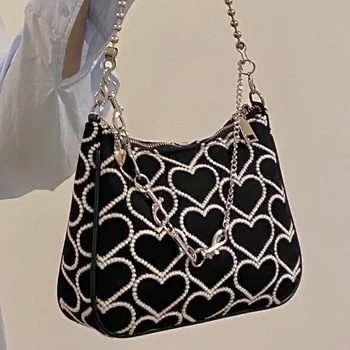 Модни Чанти 2022, есенно-зимна чанта с бродерия във формата на сърце за момичета, дамски готически холщовая чанта-тоут