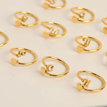 Модно прост пръстен с 26 букви, открывающееся регулируем пръстен с насипни буква 