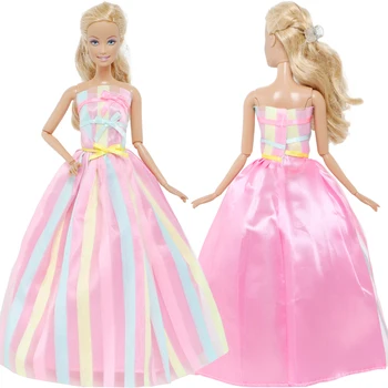 Модно сватбена рокля BJDBUS с воал на ивици, розова бална рокля, дрехи принцеса на кукли Барби, Аксесоари, играчки със собствените си ръце