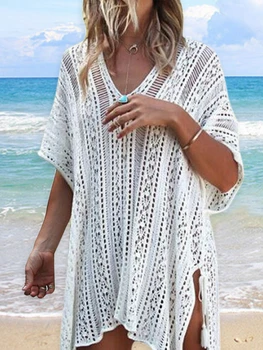 Наметало за бикини за жени, бяло мини-плажна рокля 2023, Летни Модни Секси бански, възли на една кука, выдалбливают, Свободни, обикновена, Черна