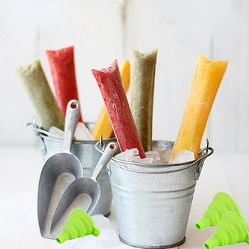 Нетоксични еднократни пакети за popsicle с фуния, Храни пръчка за бързо замразяване, Пакети за лед, форми за popsicle, кухненски приспособления