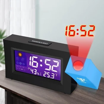 Нов прожекционен будилник, настолни led часовник с подсветка, вътрешният дисплей за Температура, час, Дата, Гласово пробуждане, проекция часовник