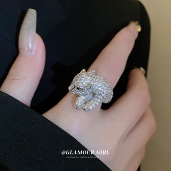Нов пръстен с леопардовым фианитом сребрист цвят за жени, открити красив пръстен на пръста си, вечерни декорация за сватба