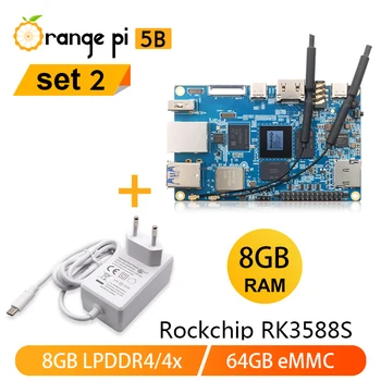Оранжев Pi5B 8 GB 64 GB + 5V4A Type-C захранване RK3588S Gigabit Ethernet Wifi6 Bluetooth5.0 Одноплатный Компютър SBC PI5B Kit