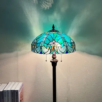 Под лампа Tiffany с оцветени абажуром, ретро, в античен стил, модерни двойни лампи за спалня, дневна