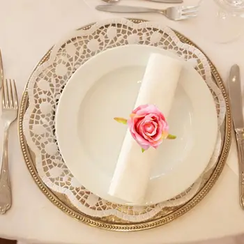 Пръстен за салфетки за маса 6 бр., уникален атрактивен тъмночервен розово цвете божур, пръстени-поставки за салфетки, ръчно изработени, декор за парти