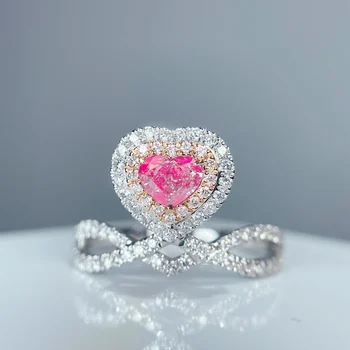 Пръстен с необичайна розови диаманти 0,42 карата от чисто 18-каратово злато, женски сватбени и годежни пръстени за жени, подаръци за празника