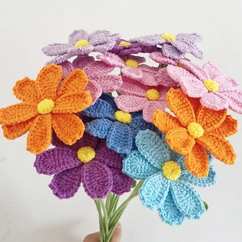 Ръчно плетени многоцветен цвете Галсанг за сватбен дом декор памучна прежда, цветя, плетене на една кука, миещи цветя Forever