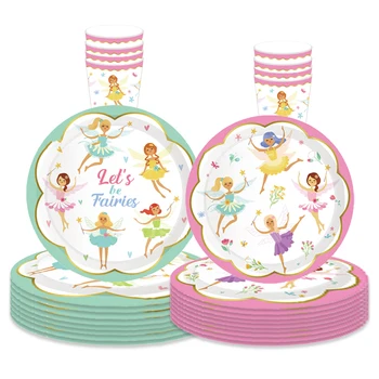 Танцуващи фея прибори за Еднократна употреба Хартиени чинии, Салфетки, за да проверите за парти в чест на рождения Ден на щастливите момичета Комплекти Princess Butterfly