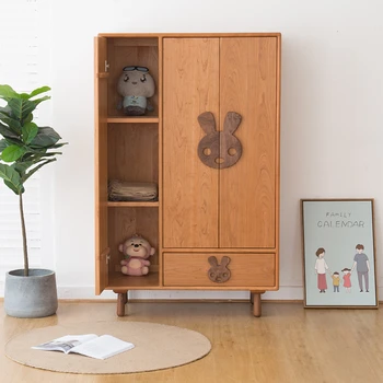 Творчески детски гардероб с три врати малък шкаф от черешово дърво, защита на околната среда, мебели за детска стая