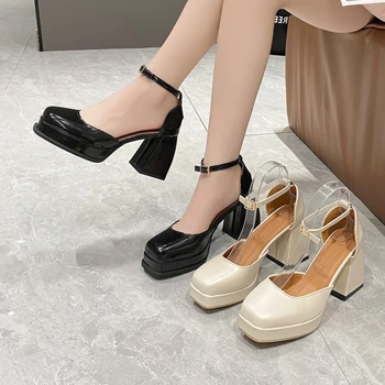 Токчета, женските тенденция обувки на масивна обувки с квадратни пръсти, обувки на платформа, сандали Мери Джейн в ретро стил, японската униформи за студентки, модел обувки