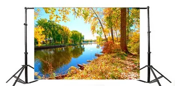 Фон за снимки Природата Златни Листа Река Дървета, Синьо Небе Ric Есен