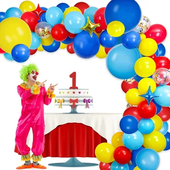 Цирк балони Арочная венец Комплект Цирковое украса на Червени, жълти, сини латексови балони за украса на парти в чест на карнавал