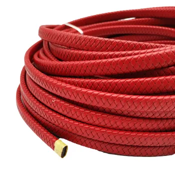 Червен оплетена кожа кабел с размери 12 mm x 6 mm, за производство на гривна от лакричной кожата по-високо качество ширина 12 мм